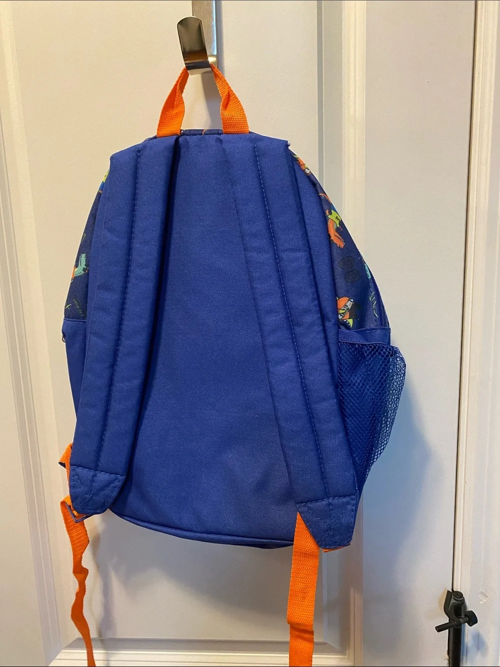Kids Blue Skate Dog Print Backpack with Orange Accents